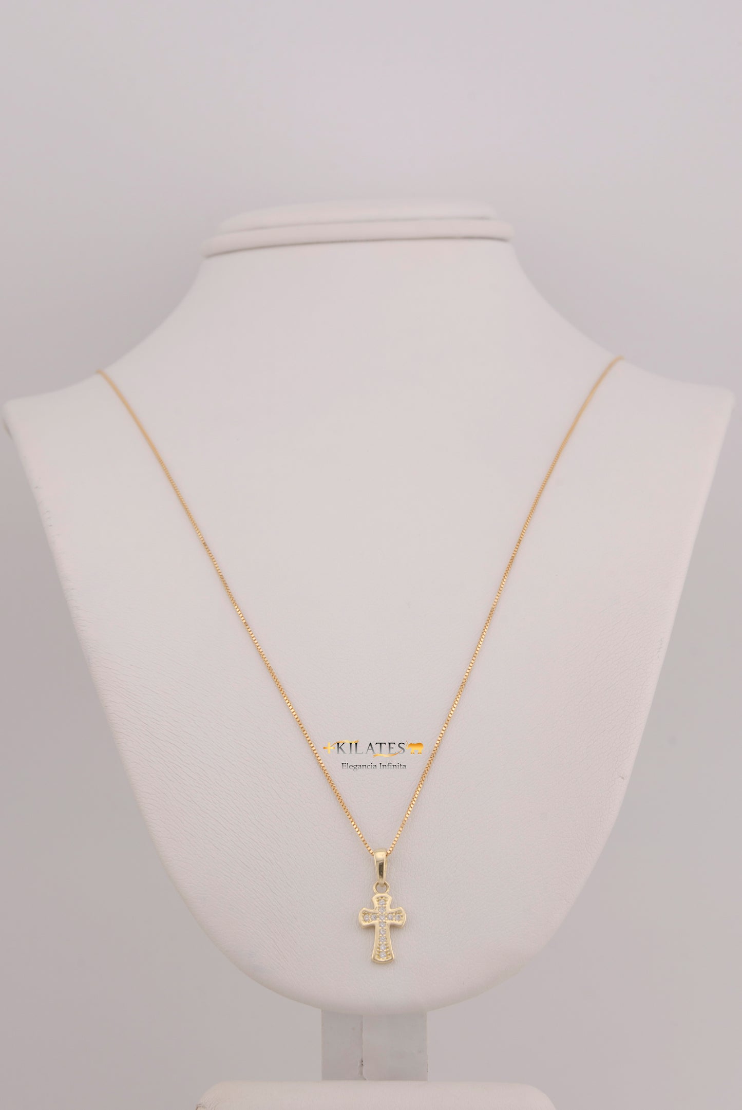 "CADENA DE 50CM PARA DAMA ESTILO FINITA CON DIJE DE CRUZ CON ZIRCONIA BLANCA. ORO 10K #775-3847"