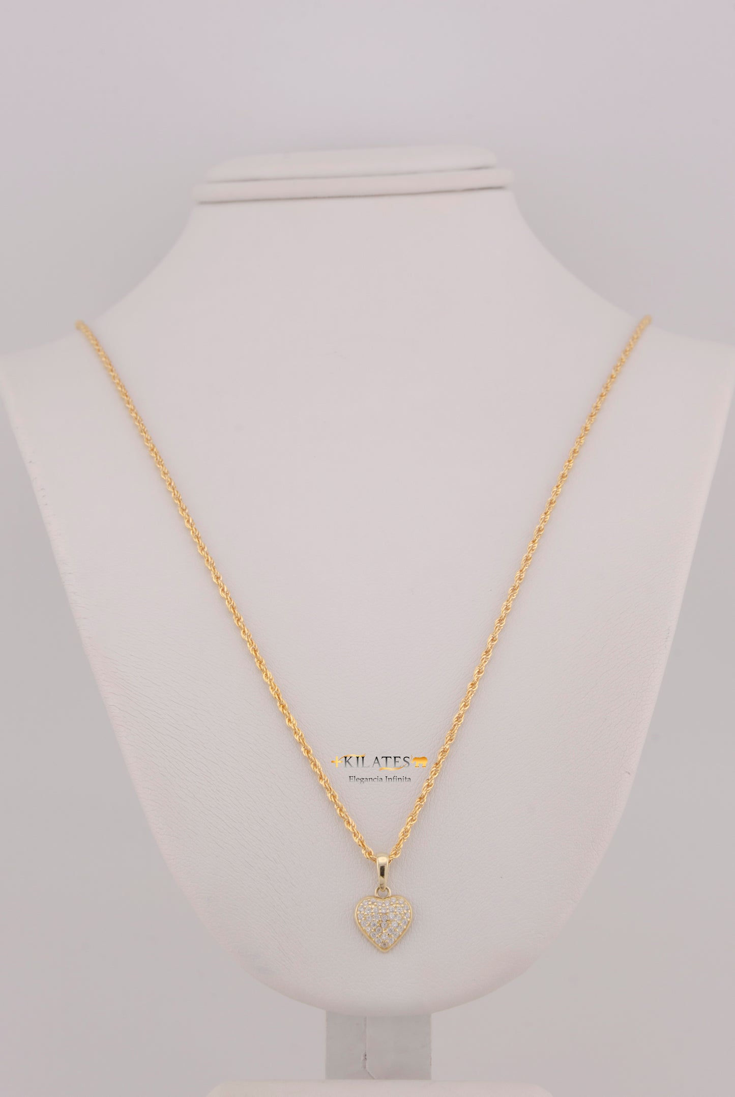 "CADENA DE 50CM PARA DAMA ESTILO LAZO CON DIJE DE CORAZON CON ZIRCONIA BLANCA. ORO 10K #775-3838"