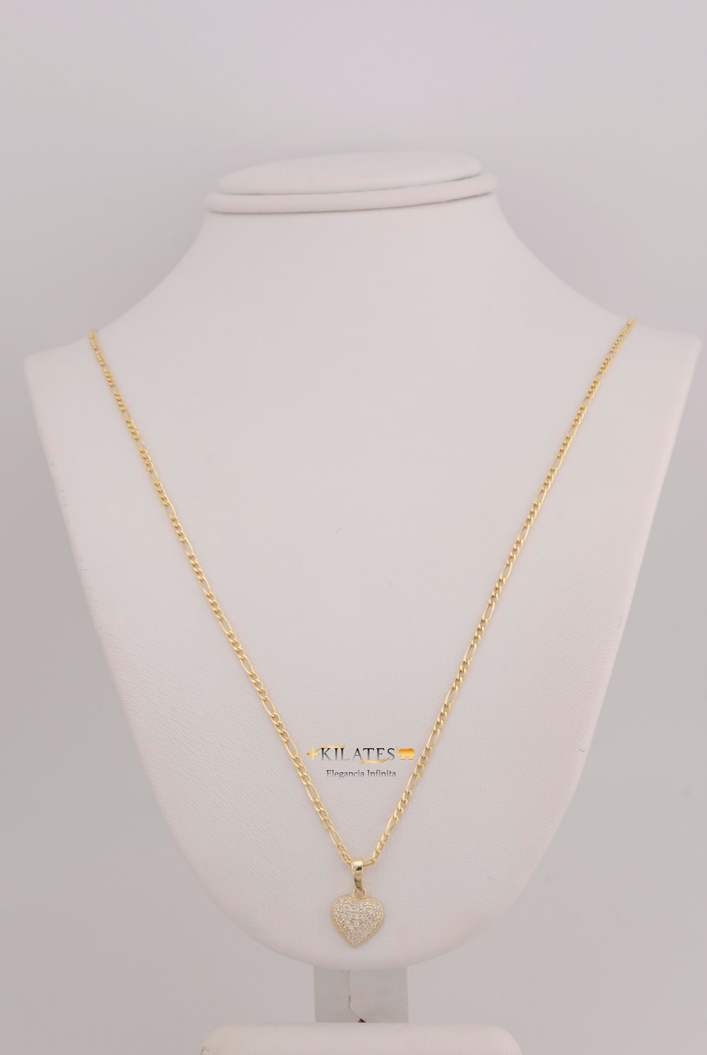 "CADENA DE 50CM PARA DAMA ESTILO 3+1 CON DIJE DE CORAZON CON ZIRCONIA BLANCA. ORO 10K #775-3839"