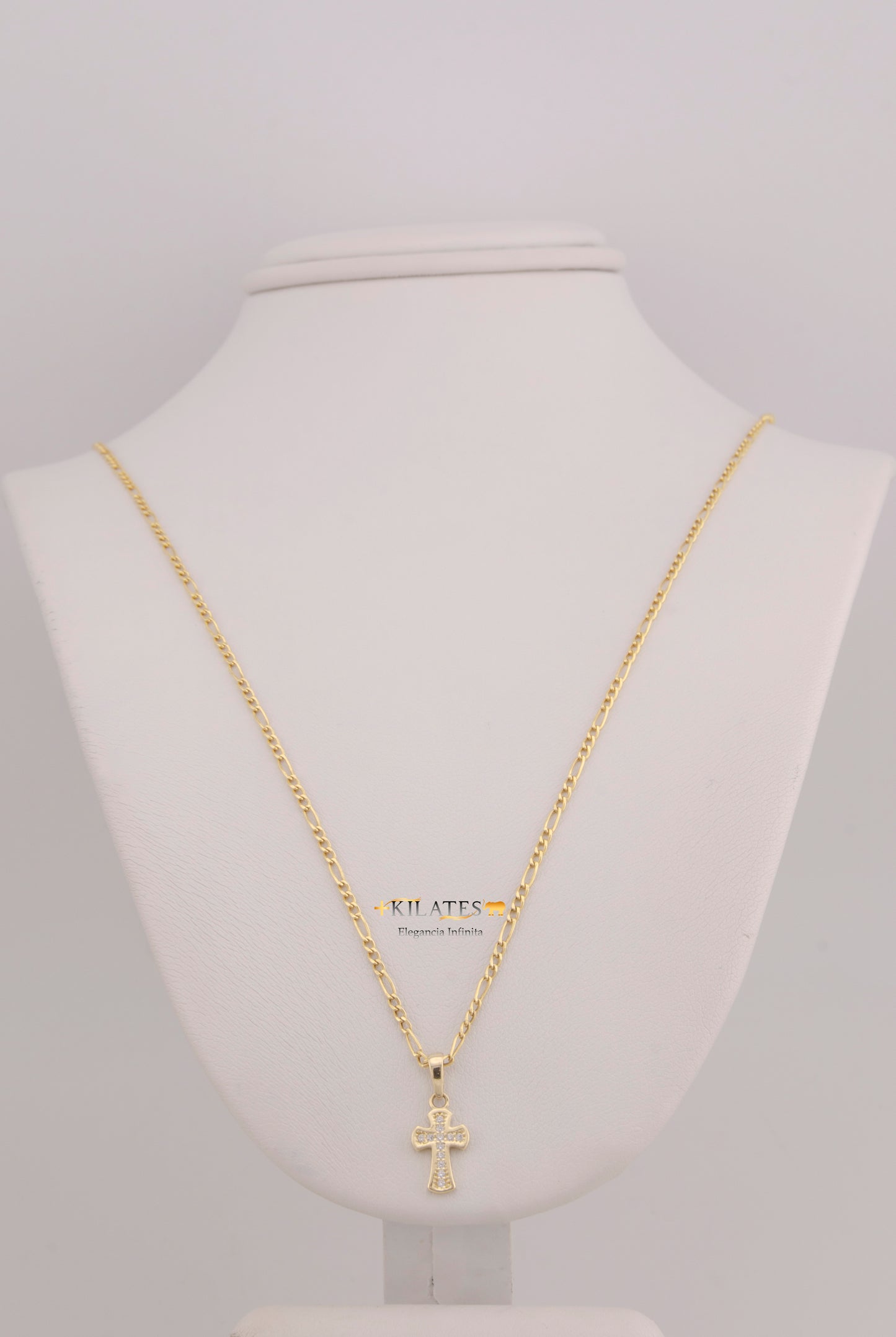 "CADENA DE 50CM PARA DAMA ESTILO 3+1 CON DIJE DE CRUZ CON ZIRCONIA BLANCA. ORO 10K #775-3849"