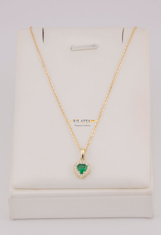 "CADENA DE 50CM PARA DAMA ESTILO CUADRADA SOLIDA CON DIJE DE CORAZON  BLANCO CON VERDE. ORO 10K #775-3826"
