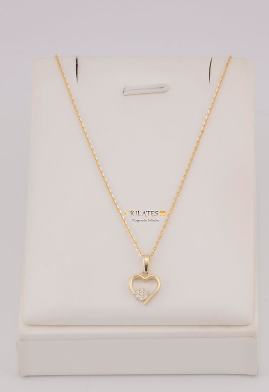 "CADENA DE 50CM PARA DAMA ESTILO CUADRADA SOLIDA CON DIJE DE CORAZON CON ZIRCONIA BLANCA. ORO 10K #775-3831"