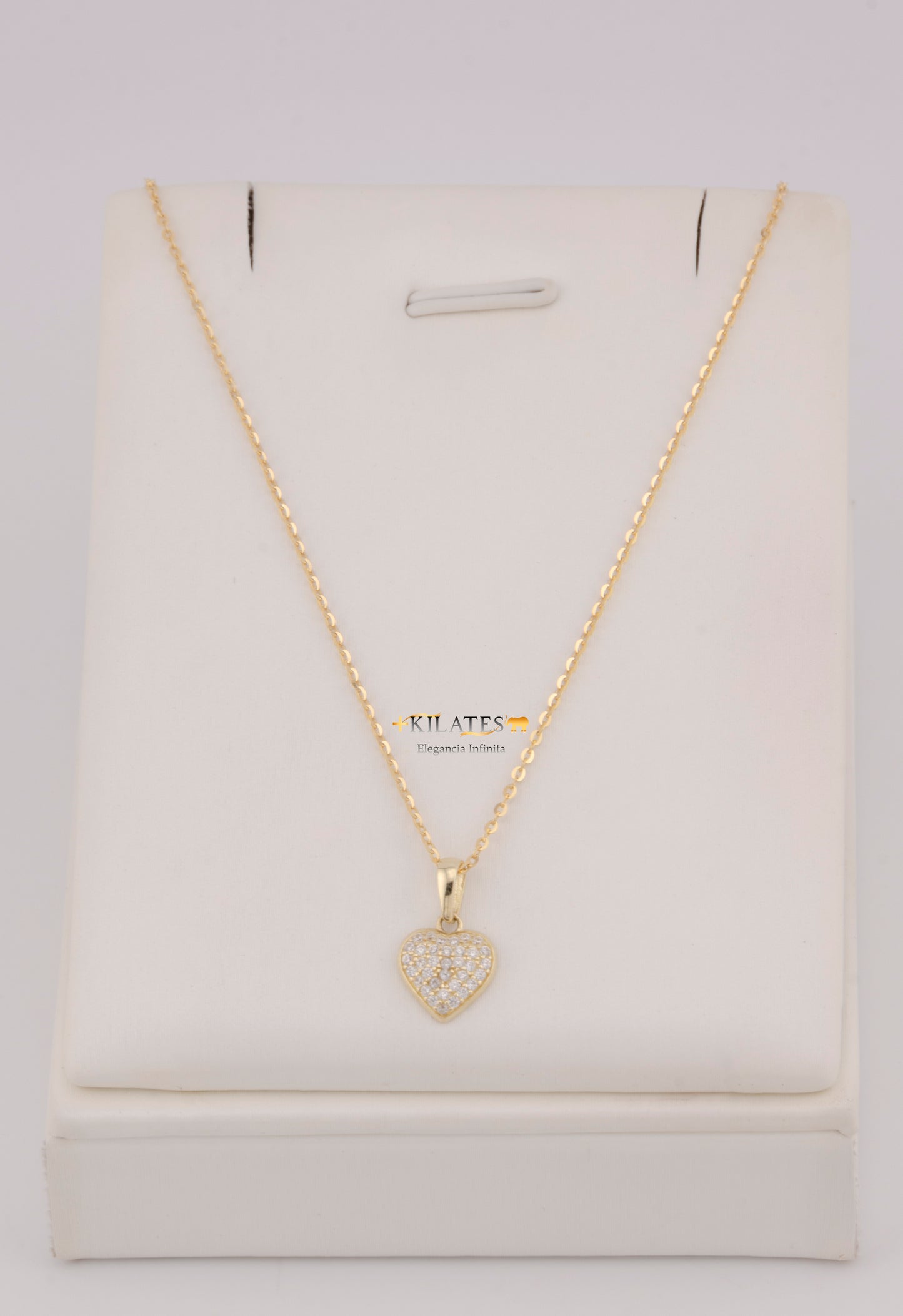 "CADENA DE 50CM PARA DAMA ESTILO CUADRADA SOLIDA CON DIJE DE CORAZON CON ZIRCONIA BLANCA. ORO 10K #775-3836"