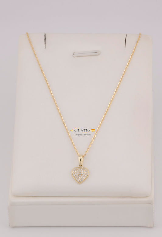 "CADENA DE 50CM PARA DAMA ESTILO CUADRADA SOLIDA CON DIJE DE CORAZON CON ZIRCONIA BLANCA. ORO 10K #775-3836"