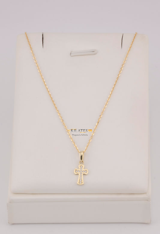 "CADENA DE 50CM PARA DAMA ESTILO CUADRAD SOLIDA CON DIJE DE CRUZ CON ZIRCONIA BLANCA. ORO 10K #775-3846"