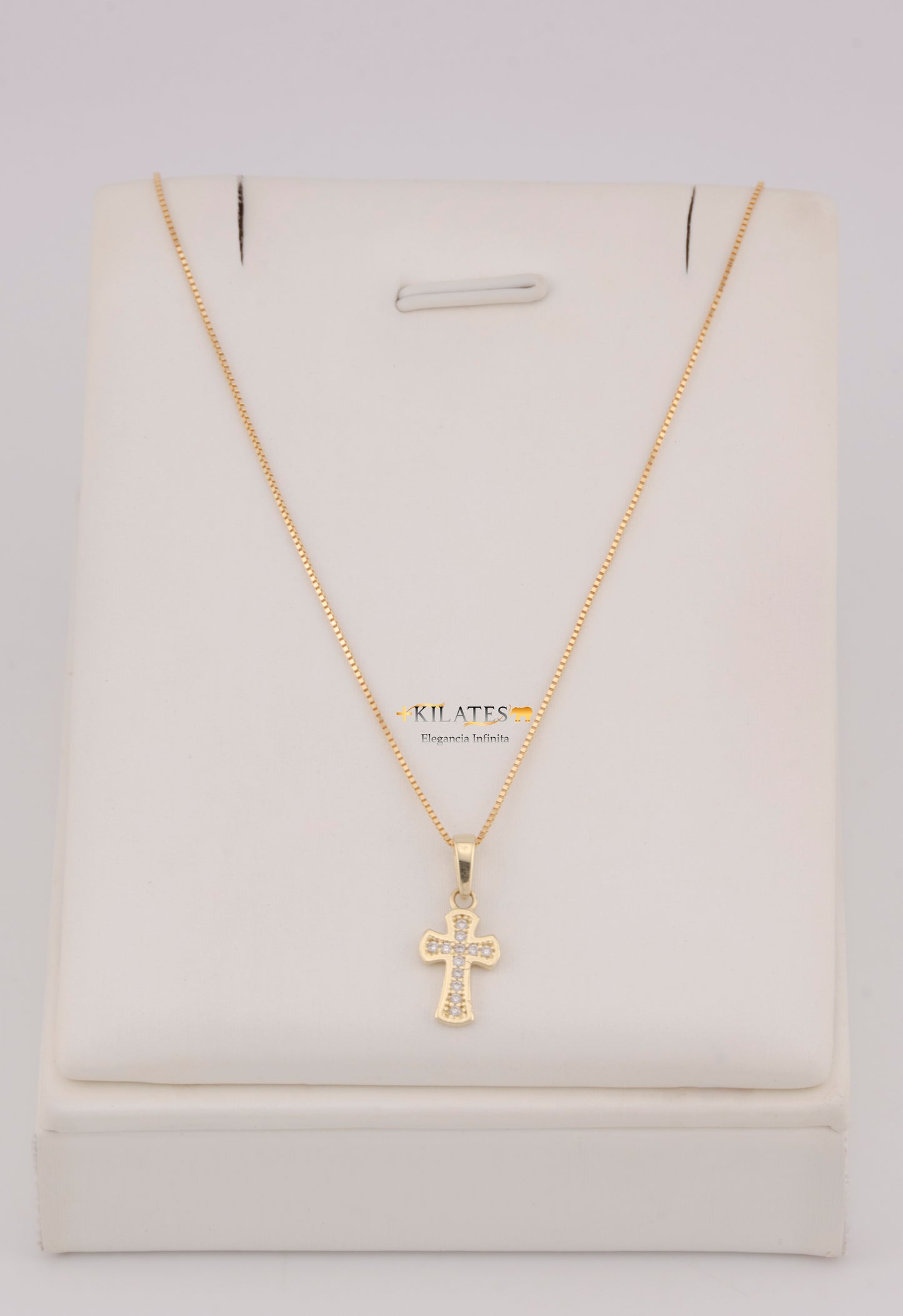 "CADENA DE 50CM PARA DAMA ESTILO FINITA CON DIJE DE CRUZ CON ZIRCONIA BLANCA. ORO 10K #775-3847"