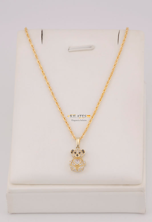 "CADENA DE 50CM PARA DAMA ESTILO LAZO  CON DIJE DE OSO PEQUEÑO. ORO 10K #775-3819"