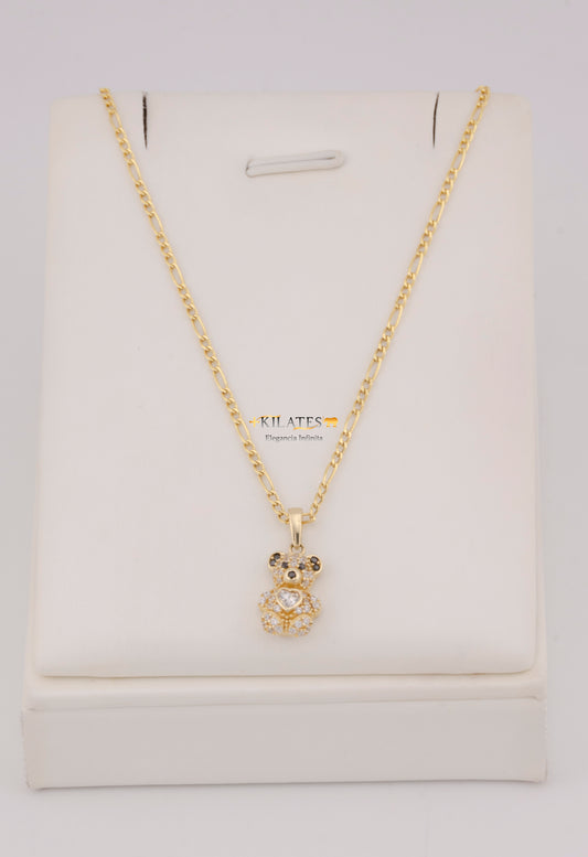 "CADENA  DE 50CM PARA DAMA ESTILO 3+1 CON DIJE DE OSO PEQUEÑO. ORO 10K #775-3818"