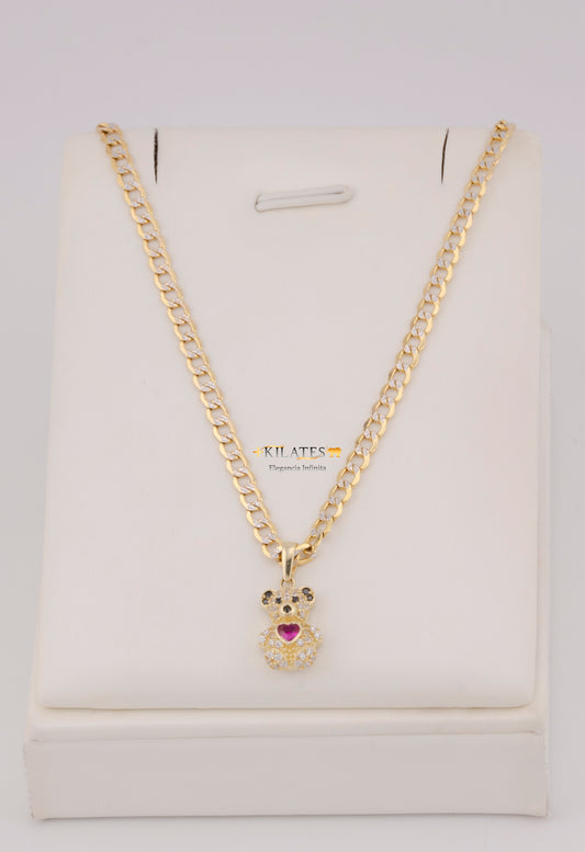 "CADENA DE 50CM PARA DAMA ESTILO CUBANA DIAMANTADA CON DIJE DE OSO PEQUEÑO. ORO 10K #775-3825"