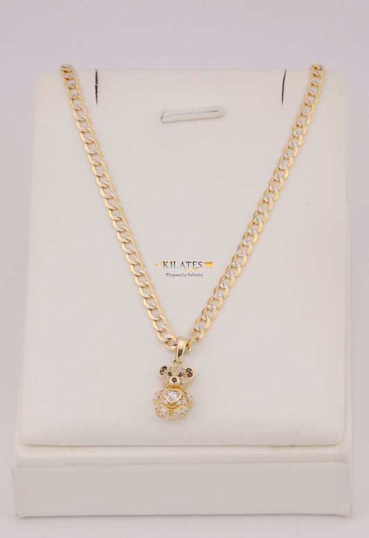 "CADENA DE 50CM PARA DAMA ESTILO CUBANA DIAMANTADA CON DIJE DE OSO PEQUEÑO. ORO 10K #775-3820"