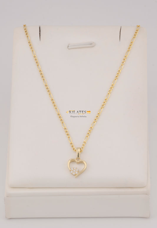 "CADENA DE 50CM PARA DAMA ESTILO 3+1 CON DIJE DE CORAZON CON ZIRCONIA BLANCA. ORO 10K #775-3834"