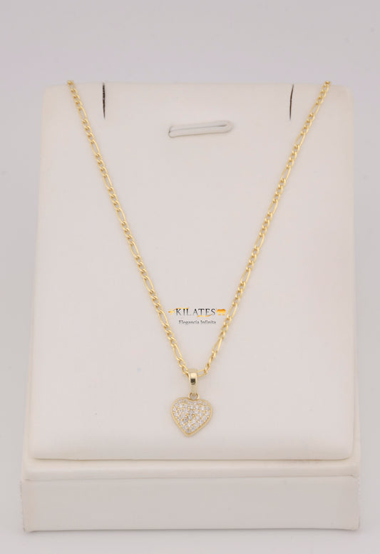 "CADENA DE 50CM PARA DAMA ESTILO 3+1 CON DIJE DE CORAZON CON ZIRCONIA BLANCA. ORO 10K #775-3839"