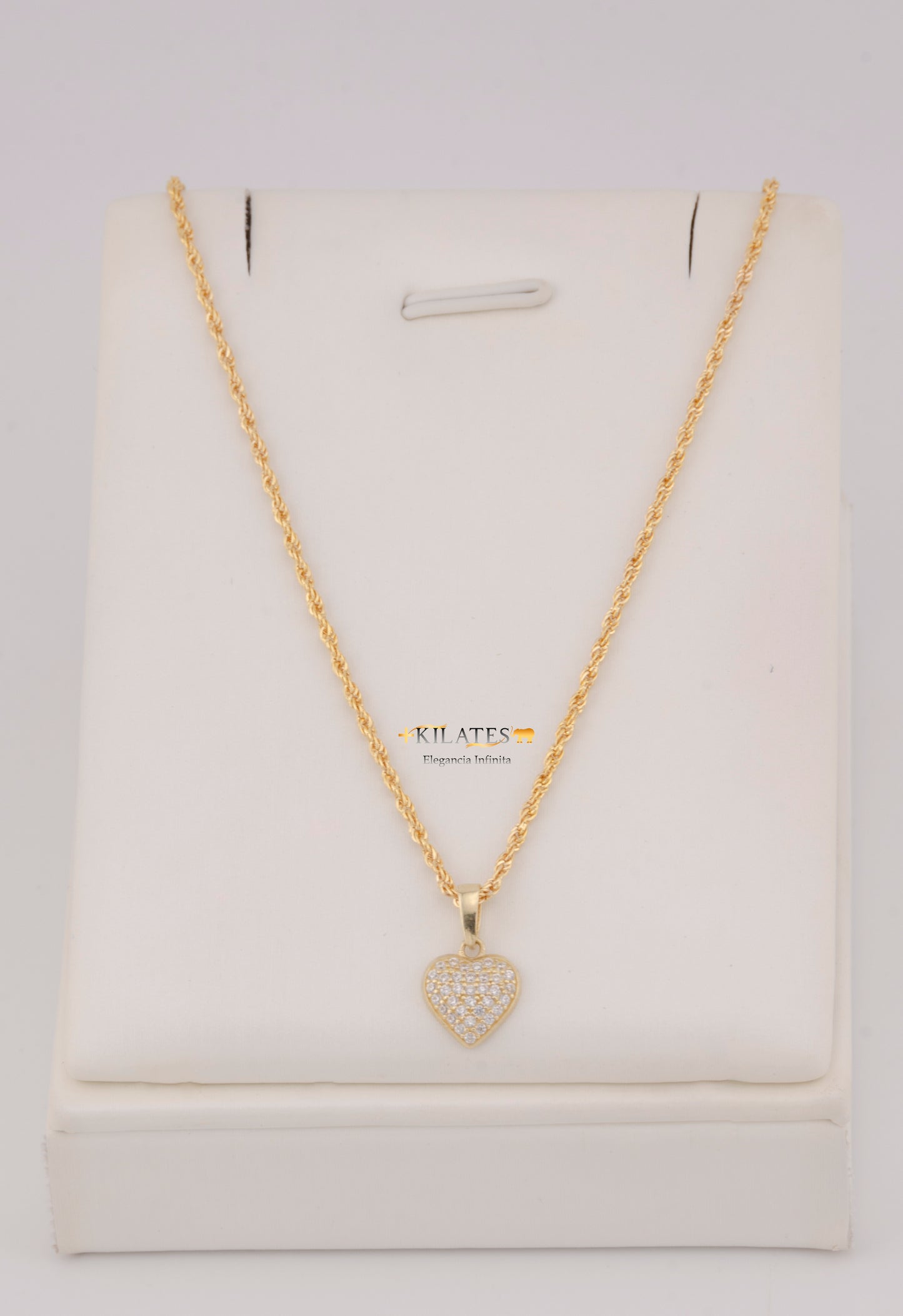 "CADENA DE 50CM PARA DAMA ESTILO LAZO CON DIJE DE CORAZON CON ZIRCONIA BLANCA. ORO 10K #775-3838"