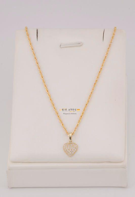 "CADENA DE 50CM PARA DAMA ESTILO LAZO CON DIJE DE CORAZON CON ZIRCONIA BLANCA. ORO 10K #775-3838"