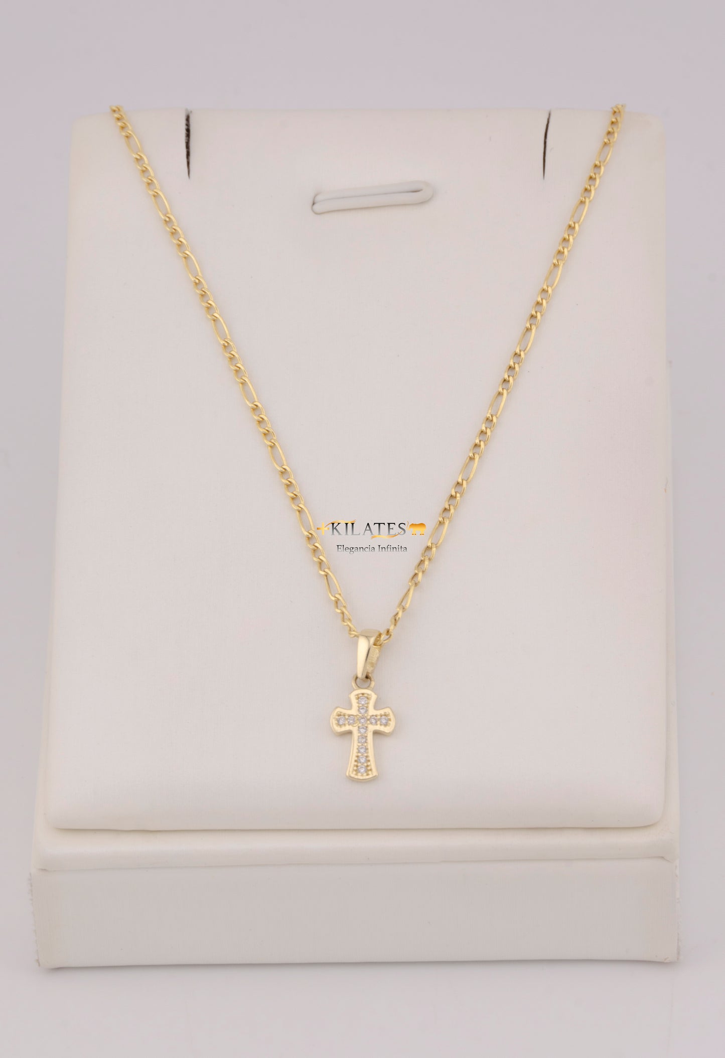 "CADENA DE 50CM PARA DAMA ESTILO 3+1 CON DIJE DE CRUZ CON ZIRCONIA BLANCA. ORO 10K #775-3849"