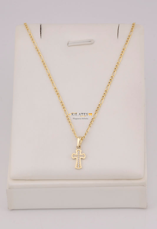 "CADENA DE 50CM PARA DAMA ESTILO 3+1 CON DIJE DE CRUZ CON ZIRCONIA BLANCA. ORO 10K #775-3849"