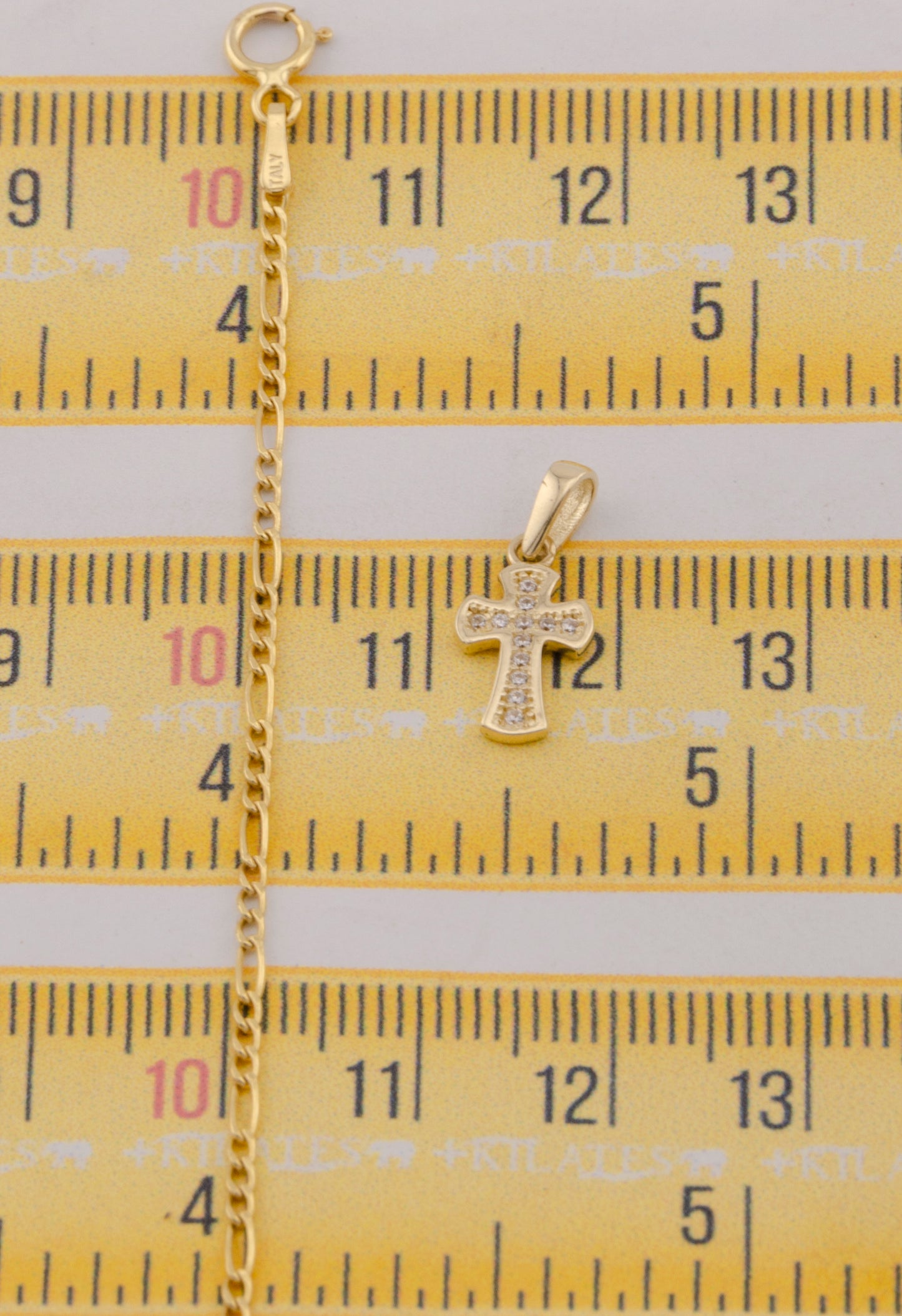 "CADENA DE 50CM PARA DAMA ESTILO 3+1 CON DIJE DE CRUZ CON ZIRCONIA BLANCA. ORO 10K #775-3849"