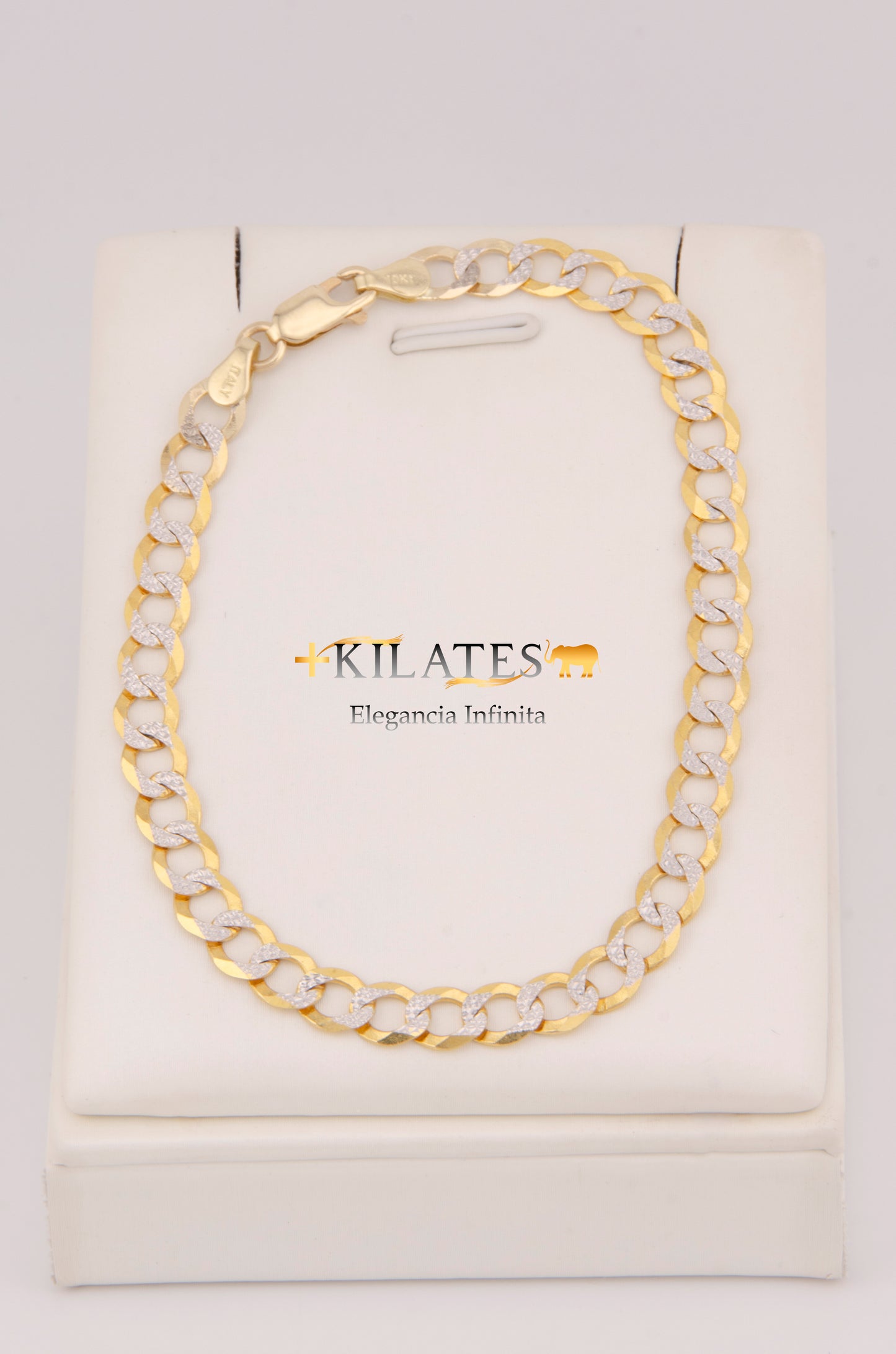 "PULSERA PARA ADULTO DE 21 CM ESTILO CUBANA DIAMANTADA SOLIDA. ORO 10K #775-3852"