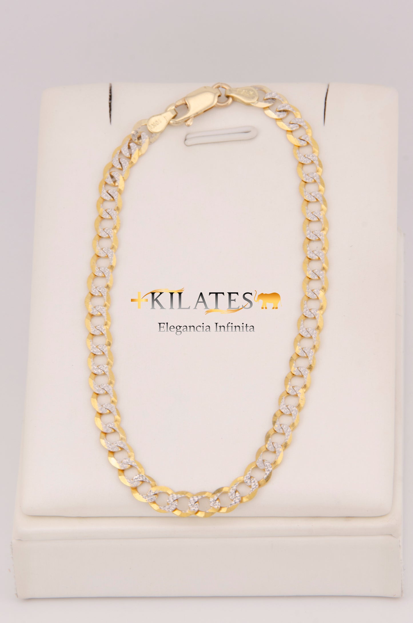 "PULSERA PARA ADULTO DE 21 CM ESTILO CUBANA DIAMANTADA SOLIDA. ORO 10K #775-3853"