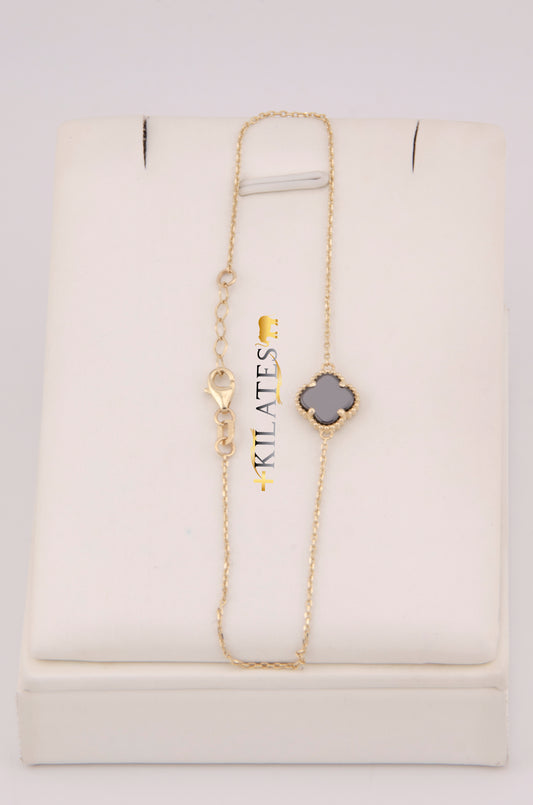 "PULSERA PARA DAMA AJUSTABLE DE 17.6CM-19.5CM CON TREBOL. ORO 14K #775-3855"