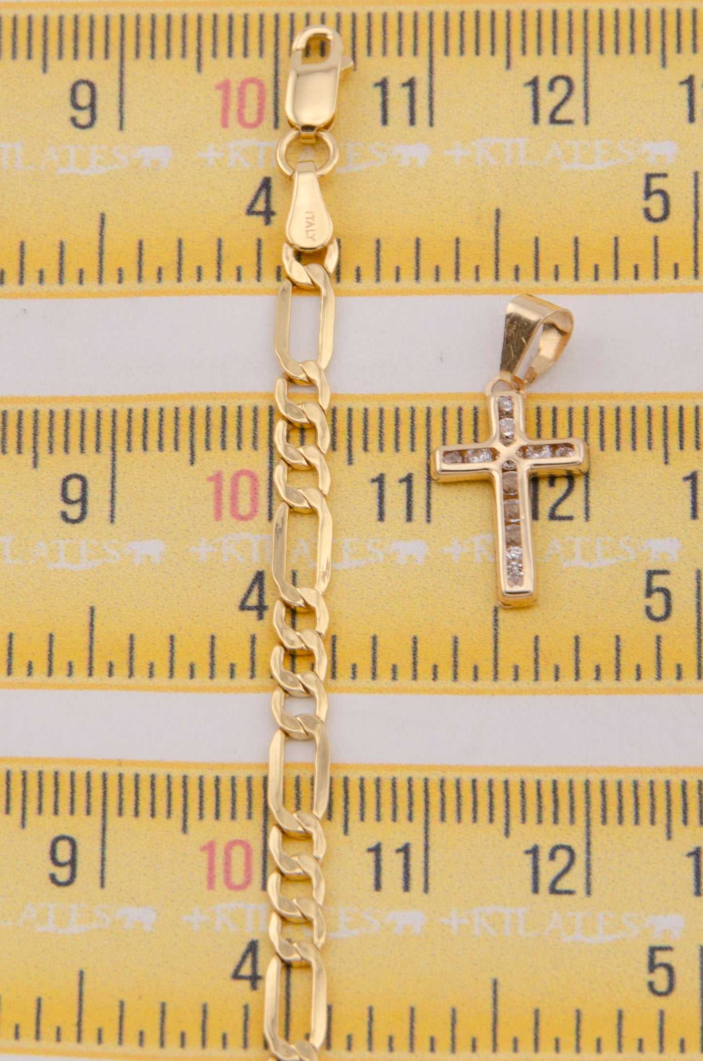 "CADENA PARA NIÑ@ DE 40CM ESTILO 3+1 CON DIJE DE  CRUZ CON ZIRCONIA BLANCA. ORO 10K #775-3878"