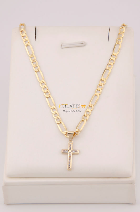 "CADENA PARA NIÑ@ DE 40CM ESTILO 3+1 CON DIJE DE  CRUZ CON ZIRCONIA BLANCA. ORO 10K #775-3878"
