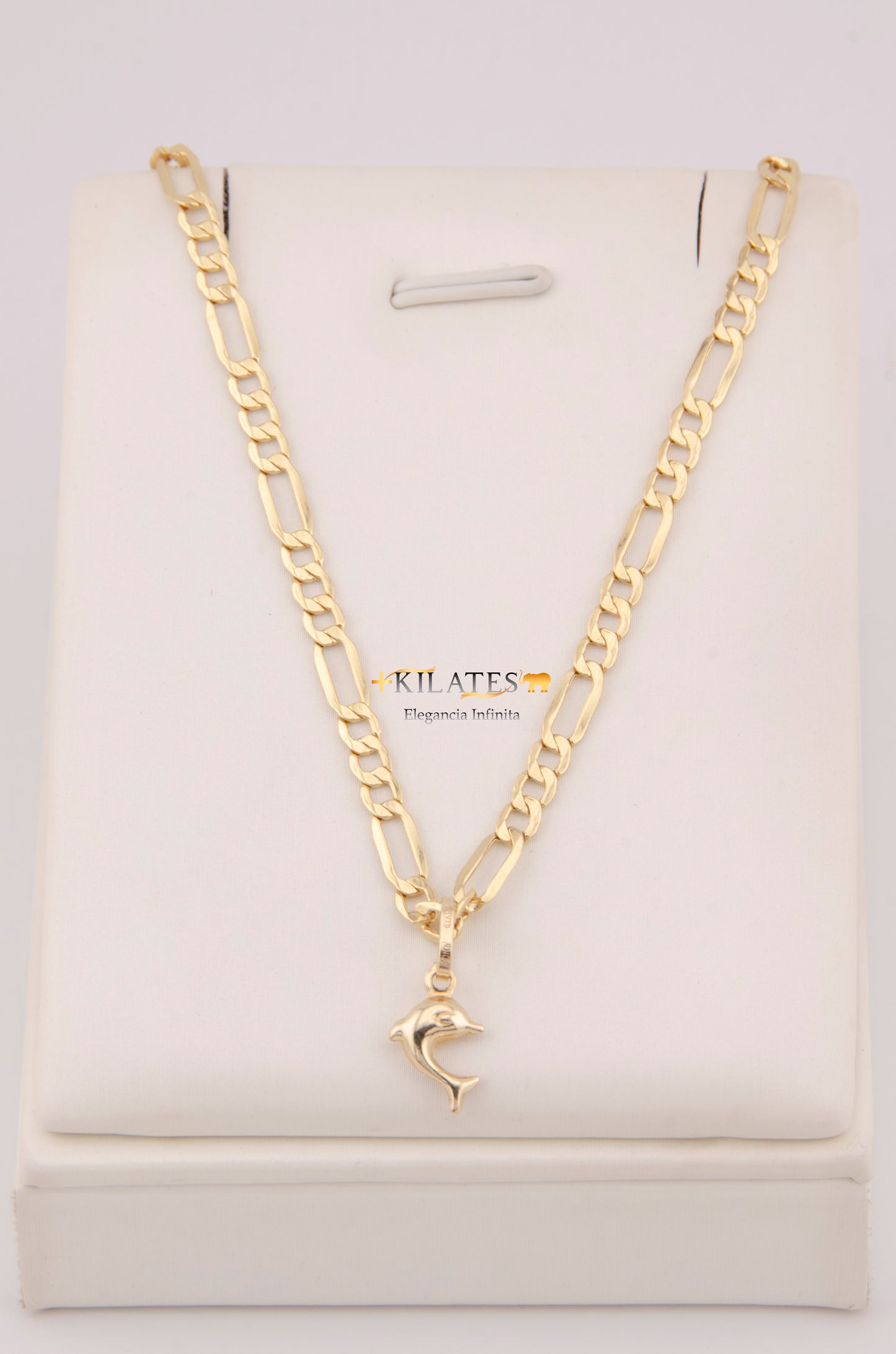 "CADENA PARA NIÑO DE 40CM ESTILO 3+1 CON DIJE DE DELFIN PEQUEÑO. ORO 10K #775-3880"