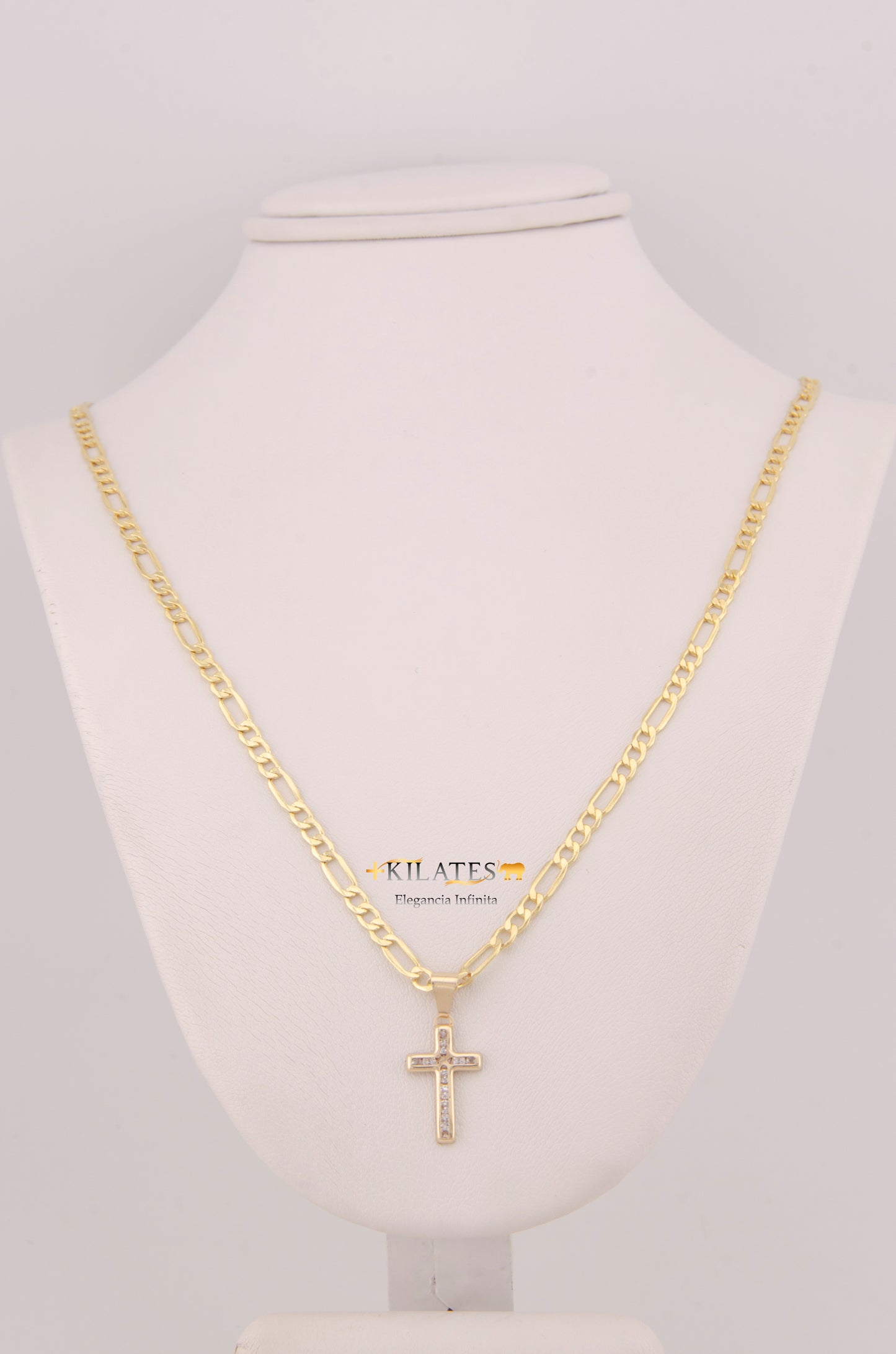 "CADENA PARA NIÑ@ DE 40CM ESTILO 3+1 CON DIJE DE CRUZ CON ZIRCONIA BLANCA. ORO 10K #775-3871"