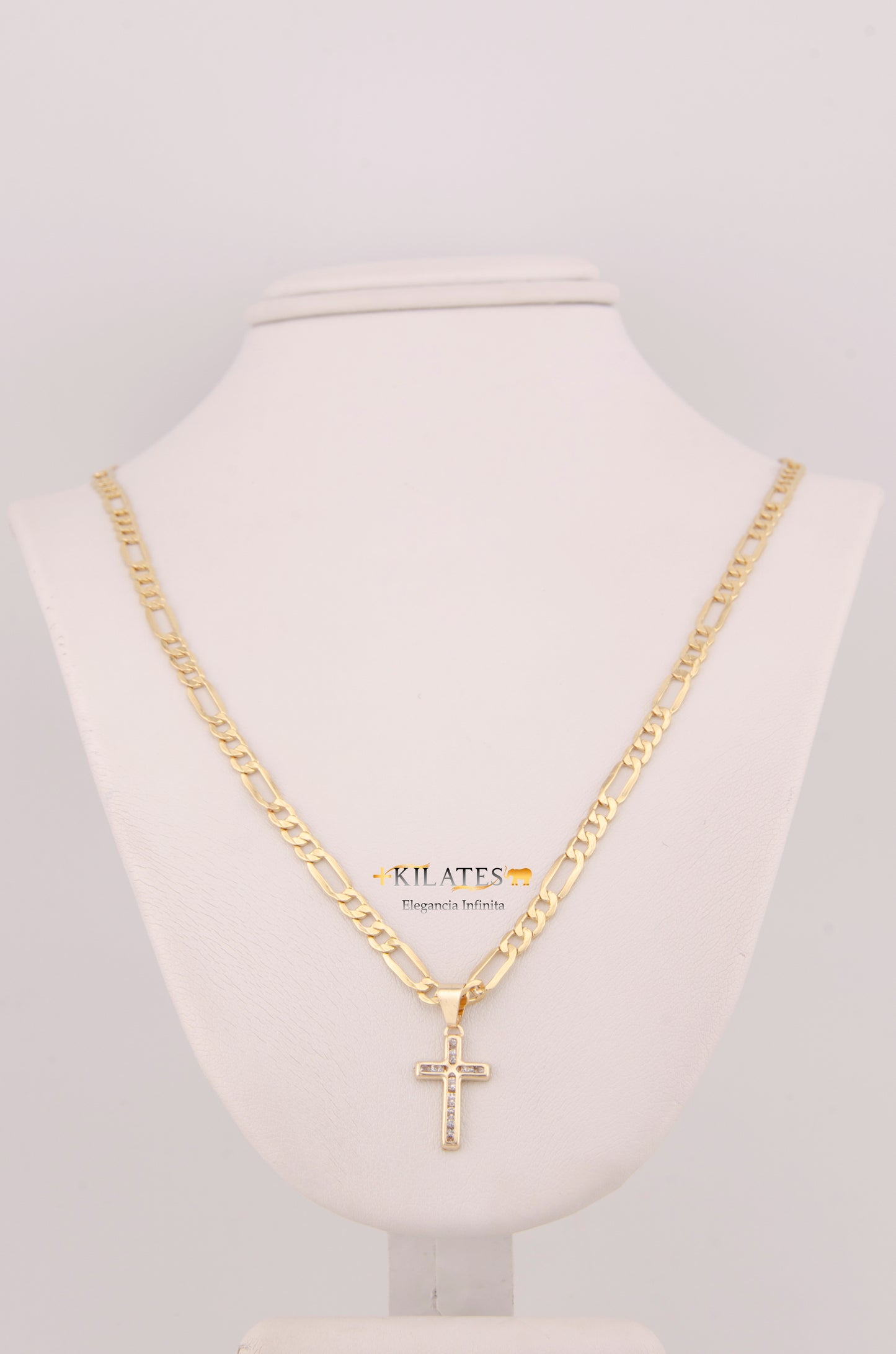 "CADENA PARA NIÑ@ DE 40CM ESTILO 3+1 CON DIJE DE  CRUZ CON ZIRCONIA BLANCA. ORO 10K #775-3878"
