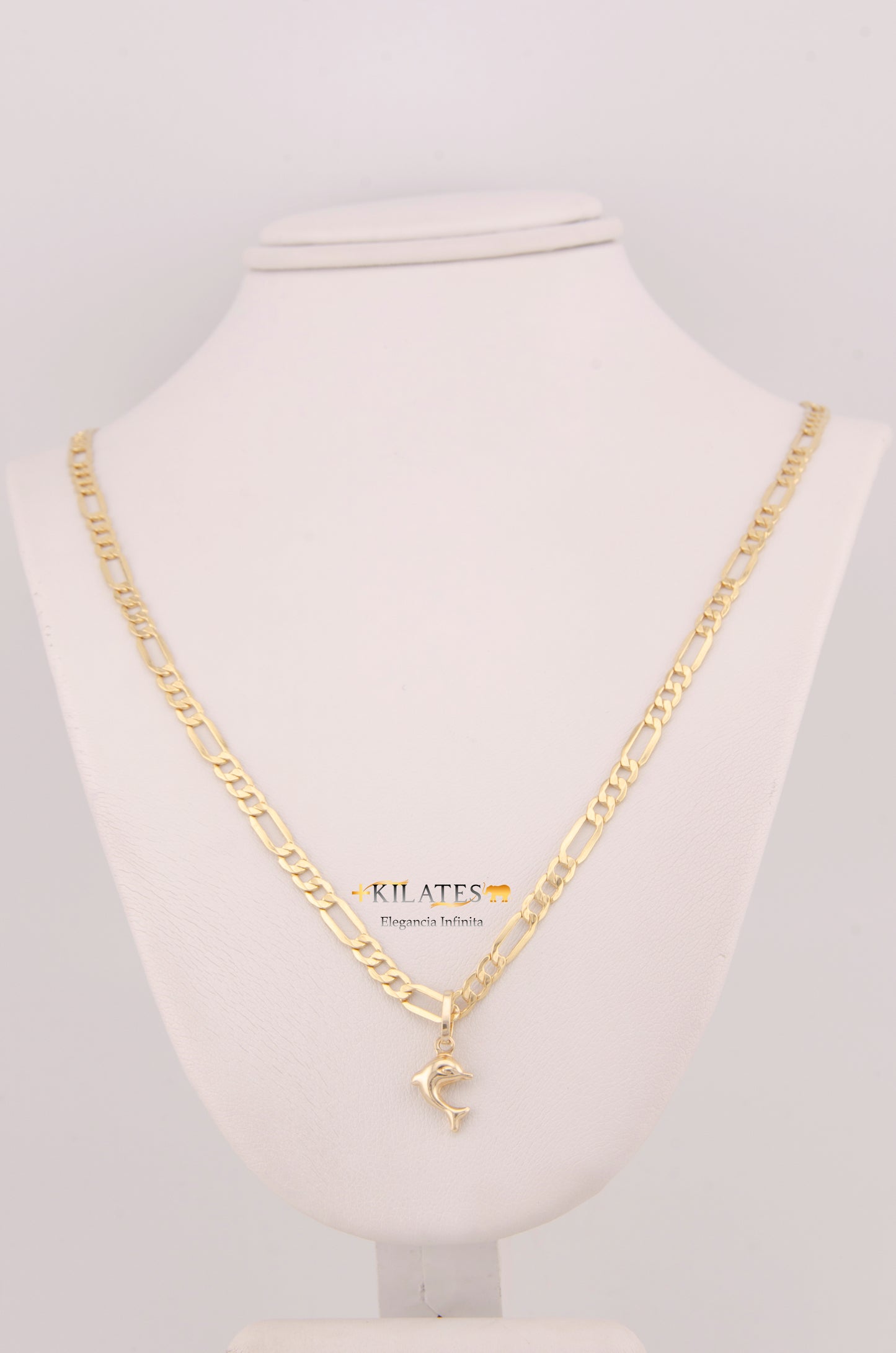 "CADENA PARA NIÑO DE 40CM ESTILO 3+1 CON DIJE DE DELFIN PEQUEÑO. ORO 10K #775-3880"