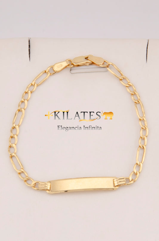 "PULSERA PARA NIÑO DE 15CM ESTILO 3+1 CON PLACA. ORO 10K #775-3881"