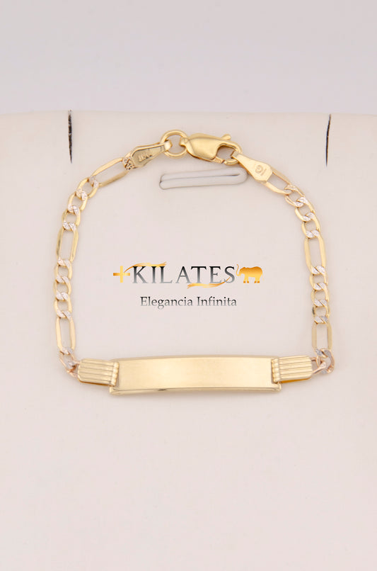 "PULSERA PARA NIÑO DE 14CM ESTILO 3+1  DIAMANTADA CON PLACA. ORO 10K #775-3884"