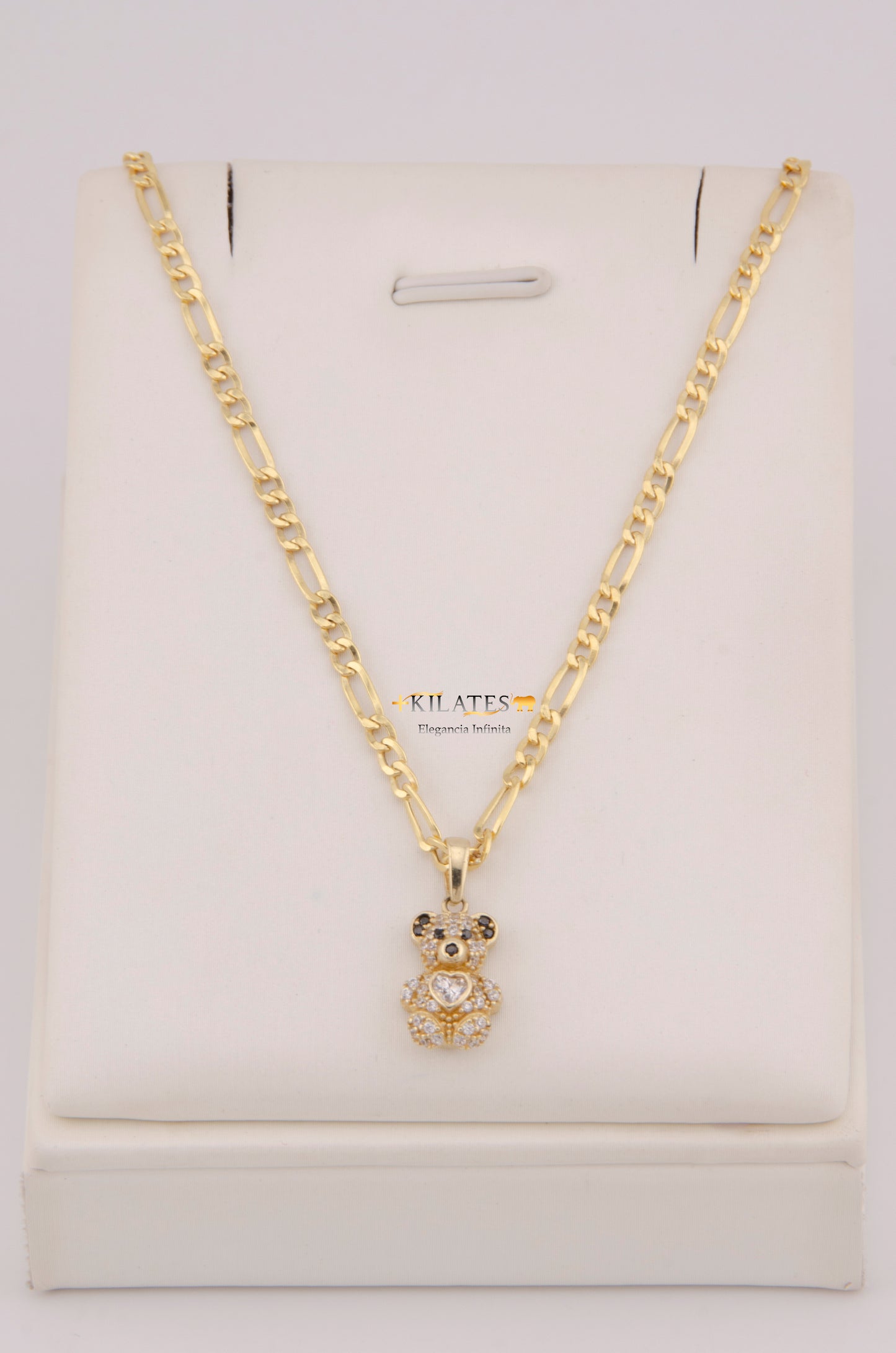 "CADENA DE 50CM PARA DAMA ESTILO 3+1 CON DIJE DE OSO PEQUEÑO. ORO 10K #775-3901"