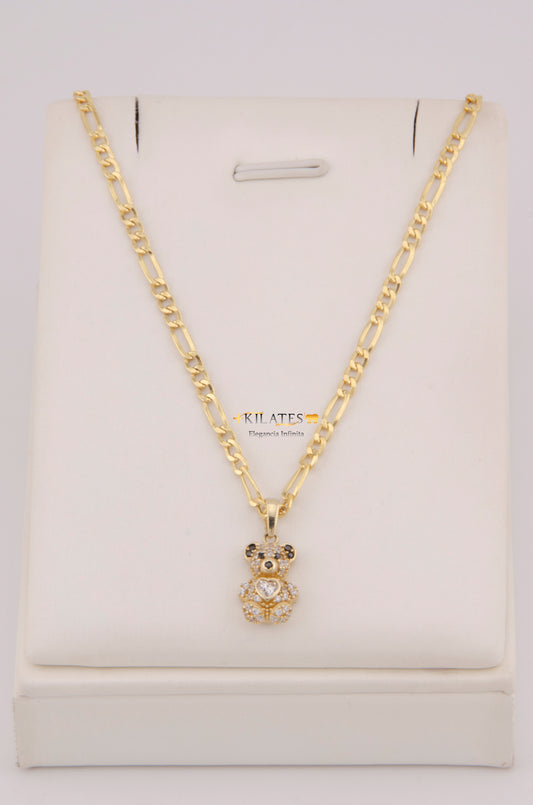 "CADENA DE 50CM PARA DAMA ESTILO 3+1 CON DIJE DE OSO PEQUEÑO. ORO 10K #775-3901"