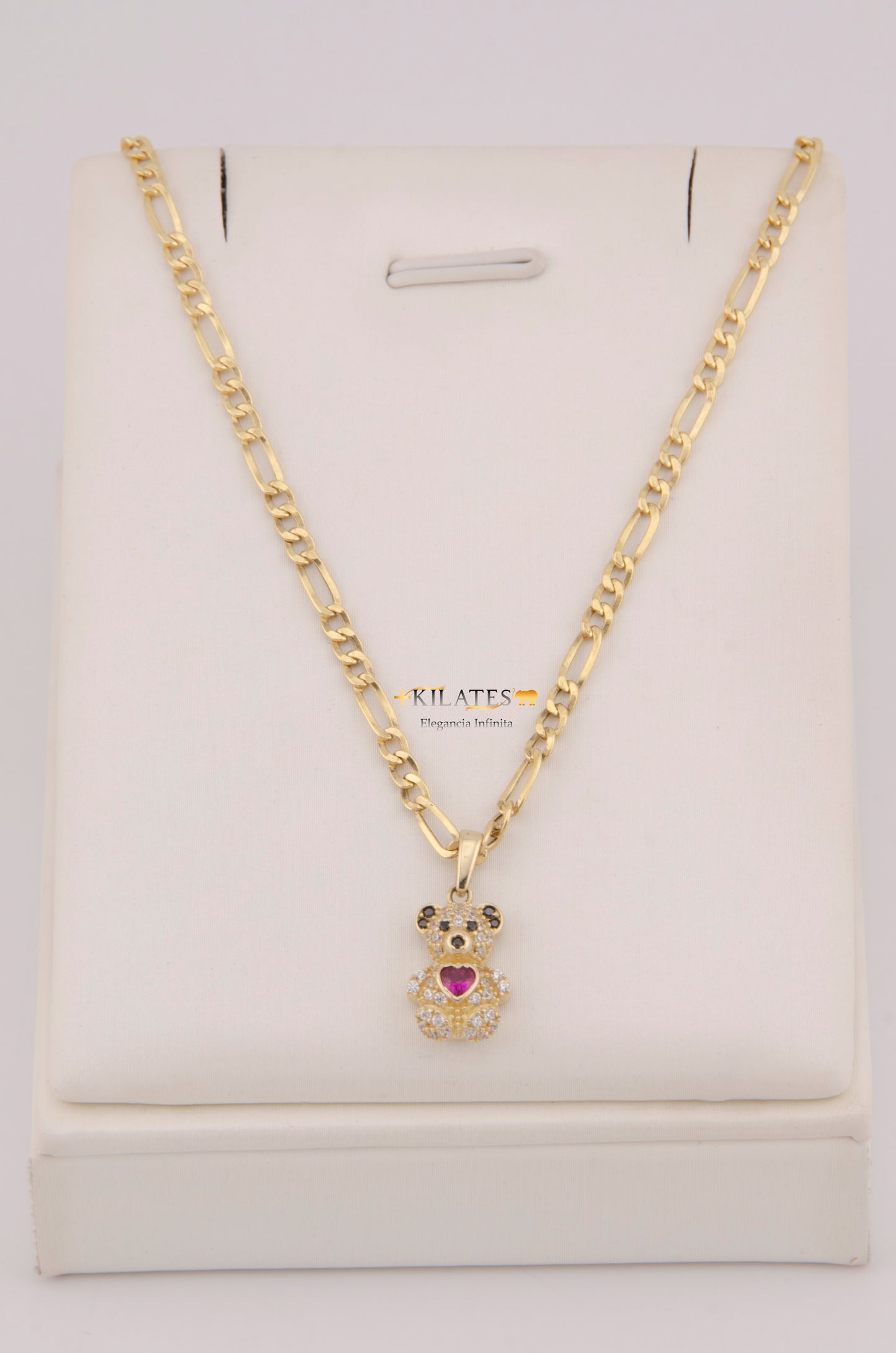 "CADENA DE 50CM PARA DAMA ESTILO 3+1 CON DIJE DE OSO PEQUEÑO. ORO 10K #775-3902"