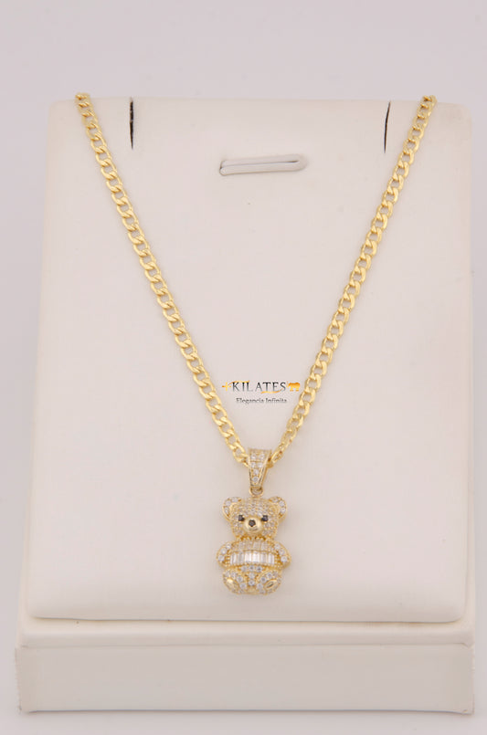 "CADENA DE 50CM PARA DAMA ESTILO  CUBANA CON DIJE DE OSO. ORO 10K #775-3910"