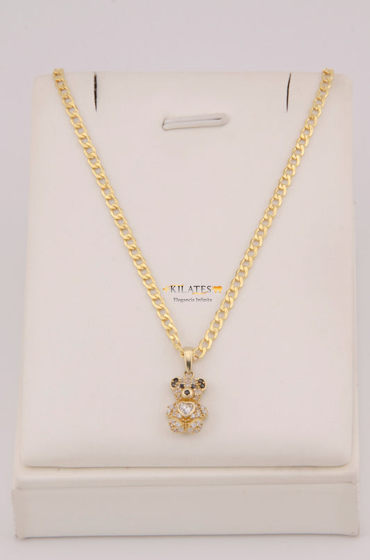 "CADENA DE 50CM PARA DAMA ESTILO  CUBANA CON DIJE DE OSO PEQUEÑO. ORO 10K #775-3911"