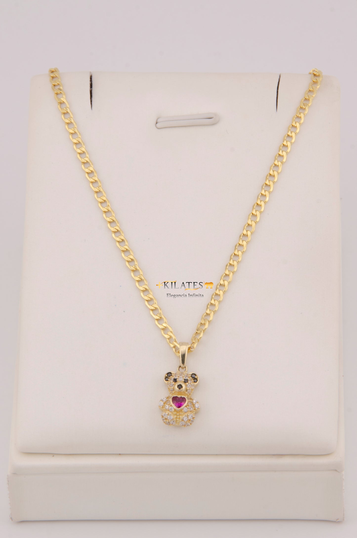 "CADENA DE 50CM PARA DAMA ESTILO  CUBANA CON DIJE DE OSO PEQUEÑO. ORO 10K #775-3912"