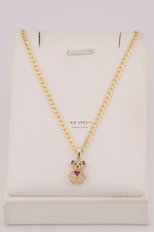 "CADENA DE 50CM PARA DAMA ESTILO  CUBANA CON DIJE DE OSO PEQUEÑO. ORO 10K #775-3912"