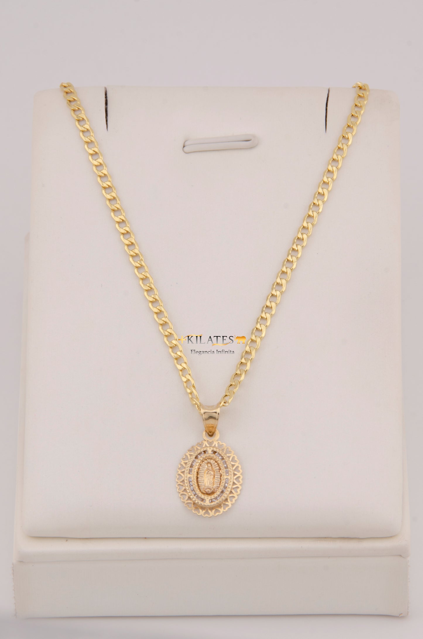 "CADENA DE 50CM PARA DAMA ESTILO  CUBANA CON PLACA DE LA VIRGEN. ORO 10K #775-3916"