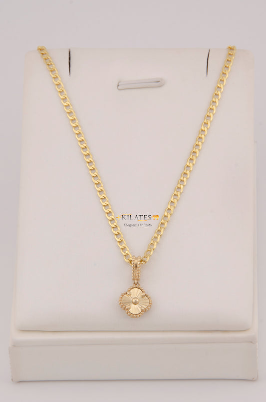 "CADENA DE 50CM PARA DAMA ESTILO  CUBANA CON DIJE DE TREBOL DORADO. ORO 10K #775-3921"