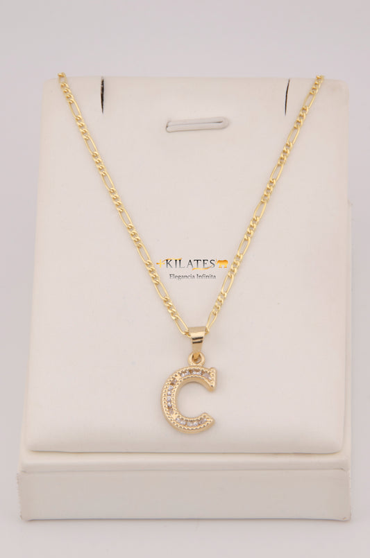 " CADENA DE 50CM PARA DAMA ESTILO 3+1 CON INICIAL C Y ZIRCONIAS BLANCAS . ORO 10K #775-3925"