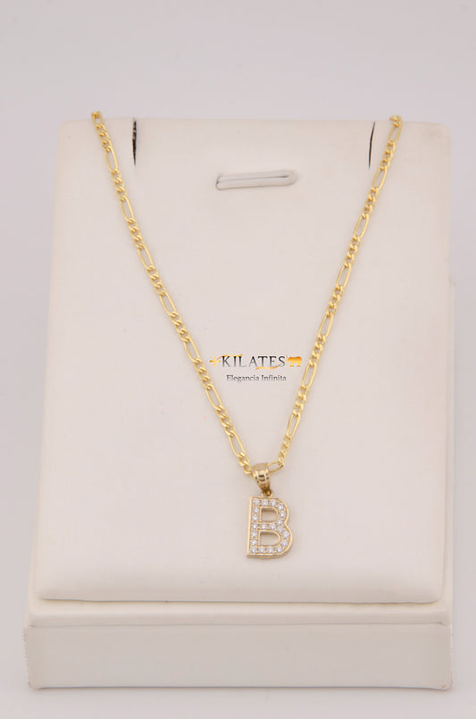 " CADENA DE 50CM PARA DAMA ESTILO 3+1 CON INICIAL B Y ZIRCONIAS BLANCAS . ORO 10K #775-3927"