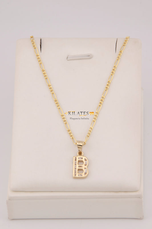 " CADENA DE 50CM PARA DAMA ESTILO 3+1 CON INICIAL B  Y ZIRCONIAS BLANCAS . ORO 10K #775-3928"