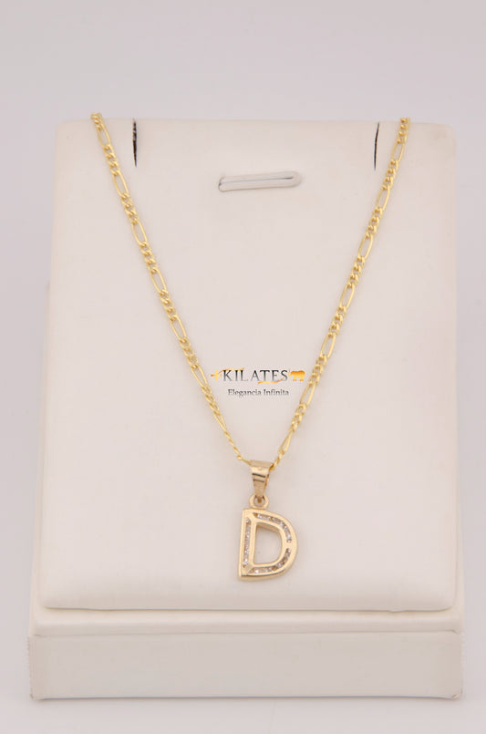 " CADENA DE 50CM PARA DAMA ESTILO 3+1 CON INICIAL D Y ZIRCONIAS BLANCAS . ORO 10K #775-3930"