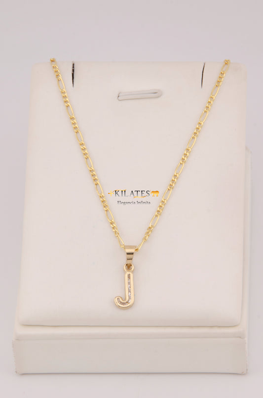 " CADENA DE 50CM PARA DAMA ESTILO 3+1 CON INICIAL J Y ZIRCONIAS BLANCAS . ORO 10K #775-3931"