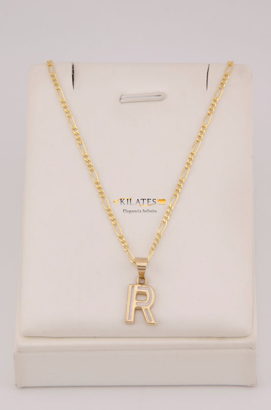 " CADENA DE 50CM PARA DAMA ESTILO 3+1 CON INICIAL R . ORO 10K #775-3937"