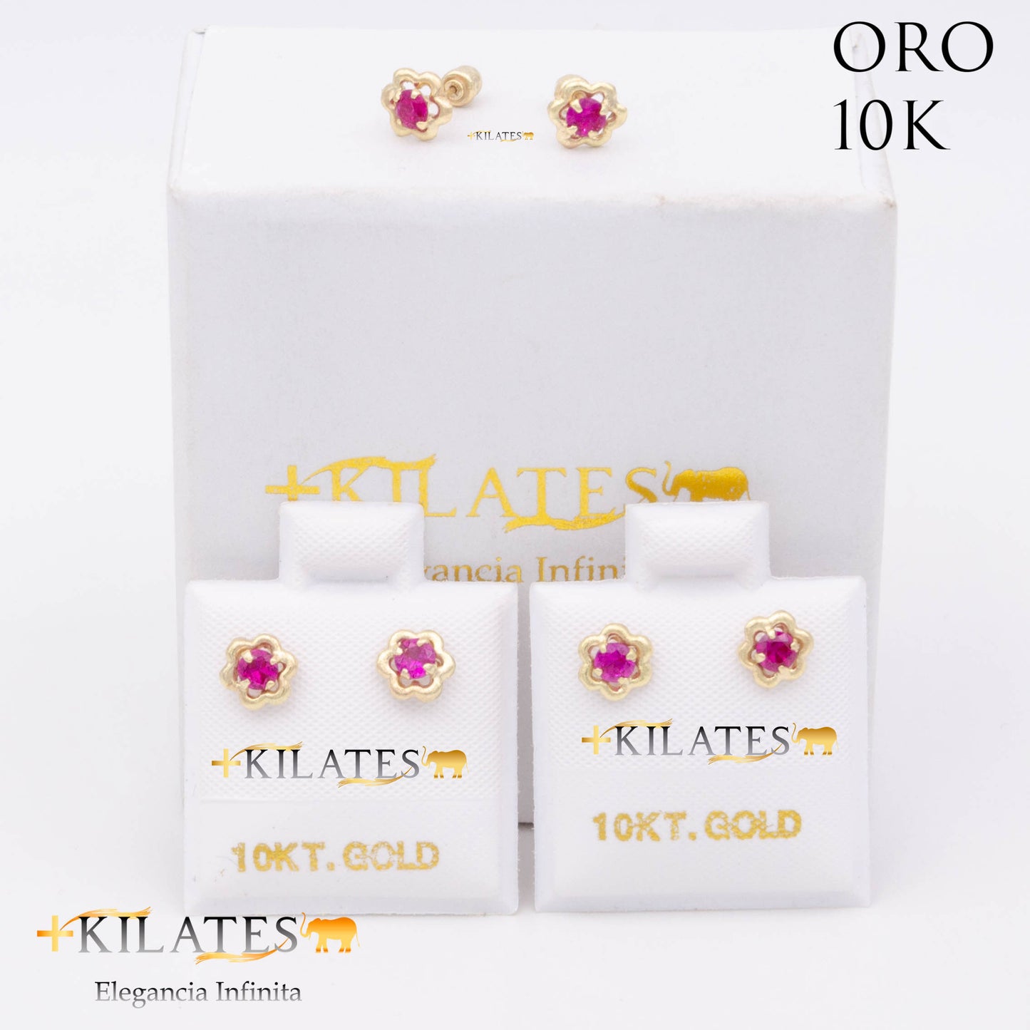 ARETES PREMIUM GARDENIA ROJO RUBÍ PEQUEÑO. ORO 10K