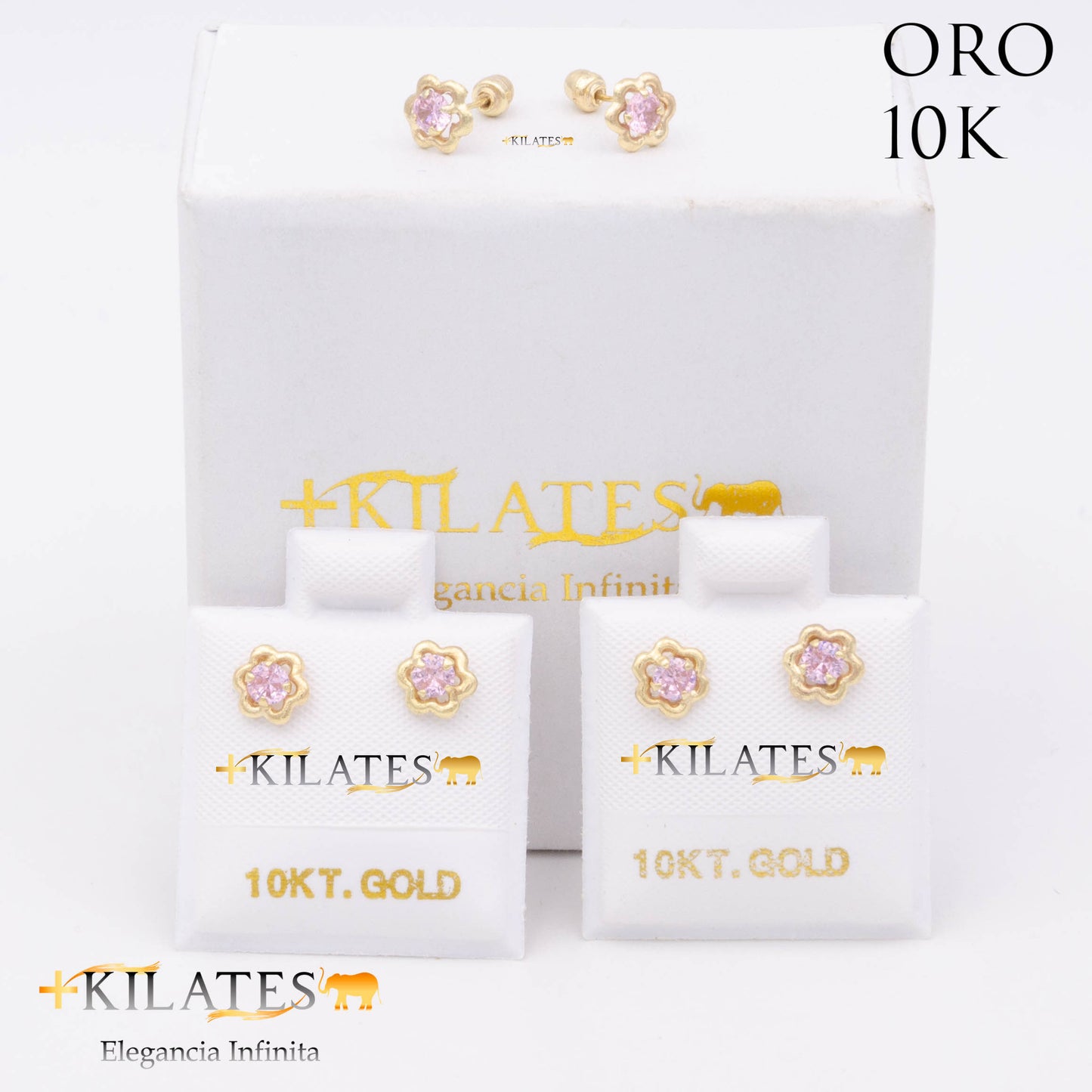 ARETES PREMIUM GARDENIA ROSADO PEQUEÑO. ORO 10K