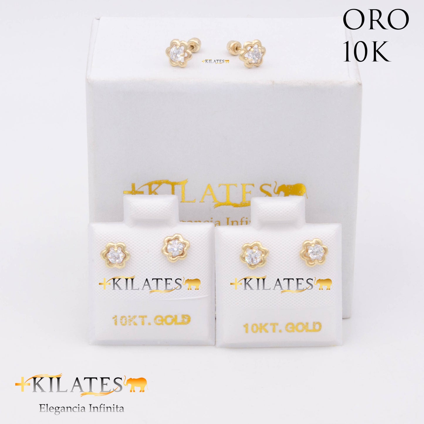 ARETES PREMIUM GARDENIA BLANCO PEQUEÑO. ORO 10K